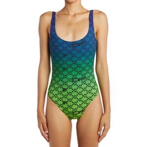 Off-White Monogram Swimsuit Green Black Blue Gradient Logo‎ One Piece size 42